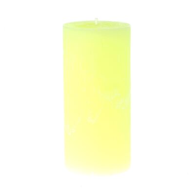 Candela a colonna rustica, 7 x 7 x 15 cm, giallo neon, 818707