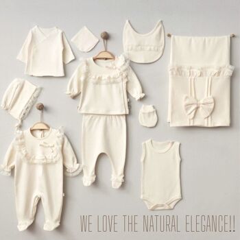 Ensemble bébé fille nouveau-né 100 % coton naturel en beige, design spécial 1