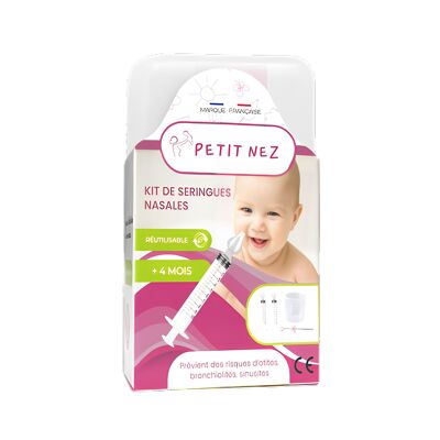 Petit Nez Kit de Seringues nasales Mouche bébé Seringue nasale 2pcs 10 ml + récipient 30ml + Brosse Offerte, Irrigateur nasal pour bébés et enfants, Sérum physiologique, Hygiène du nez