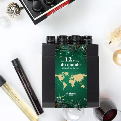 12 VINOS DEL MUNDO - CALENDARIO DE ADVIENTO DE VINOS FLAKON NAVIDAD 2023 - 12 BOTELLAS DE VINO DE 10CL