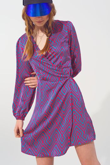 Mini robe portefeuille à col en V et imprimé géométrique 1