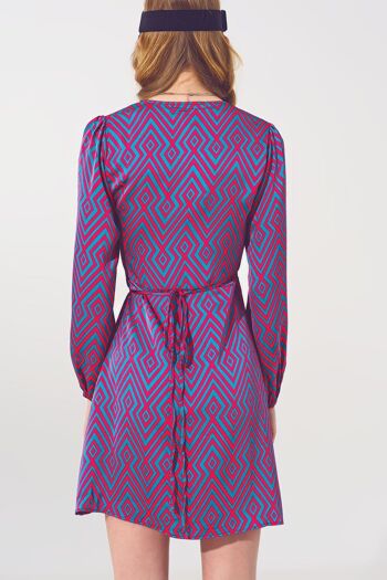 Mini robe portefeuille à col en V et imprimé géométrique 3