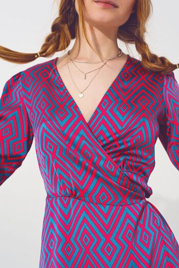 Mini robe portefeuille à col en V et imprimé géométrique 4