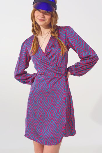 Mini robe portefeuille à col en V et imprimé géométrique 5