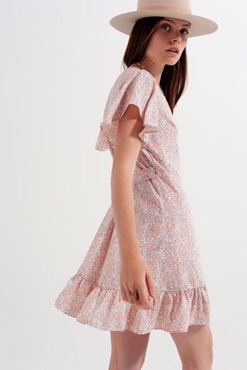 Mini robe portefeuille avec ourlet volanté à imprimé rose 2