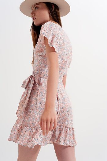 Mini robe portefeuille avec ourlet volanté à imprimé rose 5