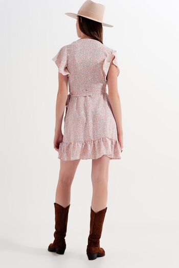 Mini robe portefeuille avec ourlet volanté à imprimé rose 6