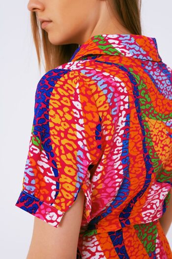 Robe courte portefeuille imprimée multicolore - Rose 6
