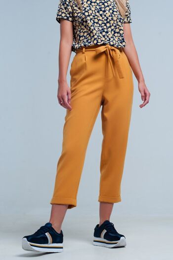 pantalon taille haute moutarde avec ceinture 2