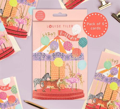 Happy Birthday Carousel Boxed Card Pack of 6
