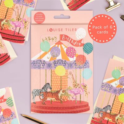 Happy Birthday Carousel Boxed Card Pack of 6