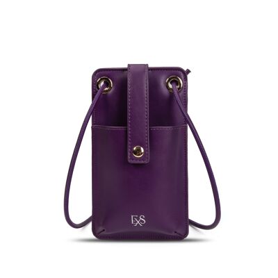 Exs-25653 Mia Recycled PU phone pouch with purple pompom