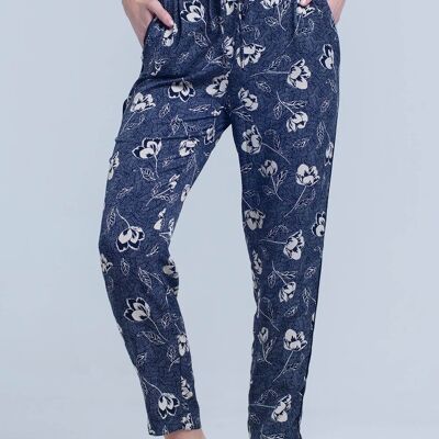 Navy blue pants with floral print
