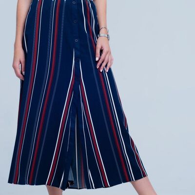 Navy blue striped midi skirt