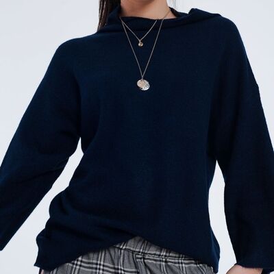 Navy blue sweater with wide sleeves