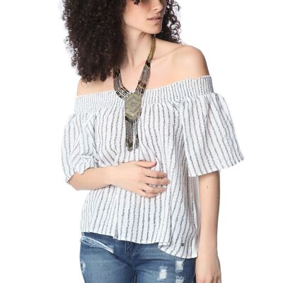 Top boho blu scuro con spalle scoperte