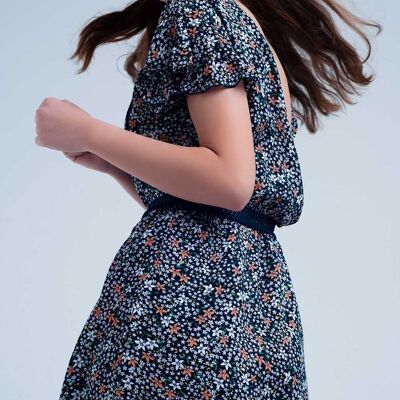 Robe marine à imprimé fleurs