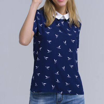 Navy shirt with printed birds