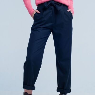 Navy Wide Pants with Bow Tie
