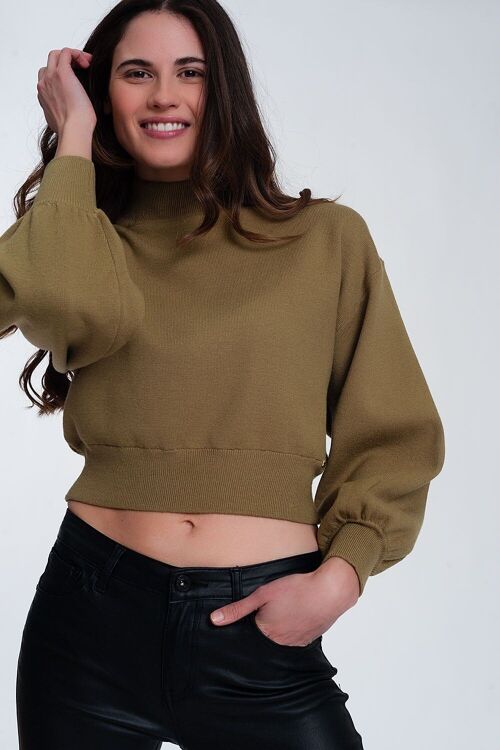 Neck crop jumper in green