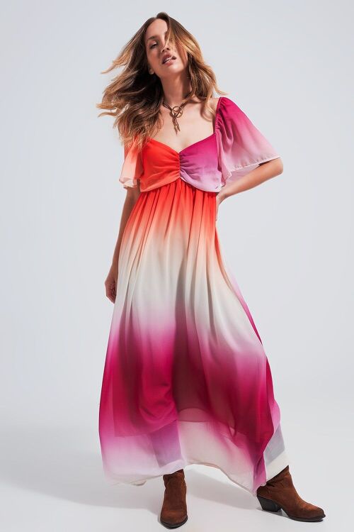 Ombre sweetheart maxi dress in fuchsia