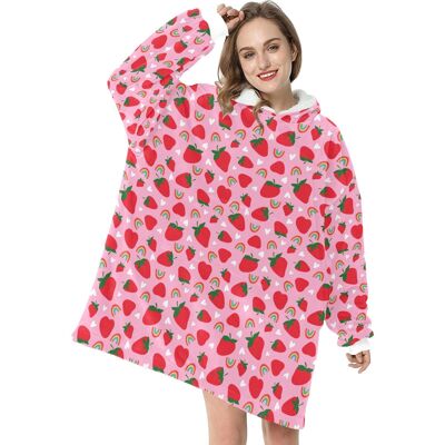 Pink Strawberry Fields - Hooded Blanket