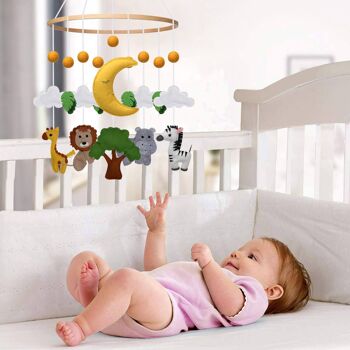 Mobile pour lit bébé en feutre doux | Décoration de chambre d'enfant à suspendre pour berceau - Jungle 3