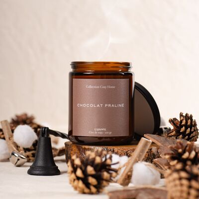 Chocolate praline scented candle, natural wax, gourmet scent candle