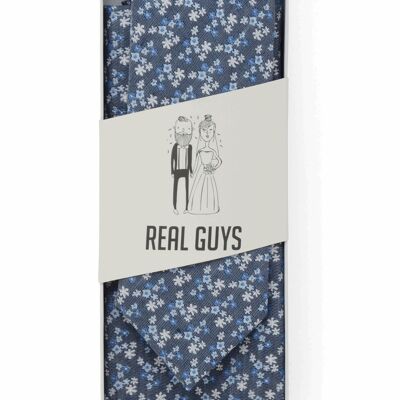 Hochzeit-Set Krawatte und Einstecktuch geblümt blau