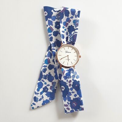 Reloj de mujer con pañuelo, pulsera de tela azul, Liberty Betsy Lavender