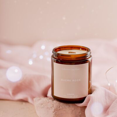 Pink sugar, natural soy wax candle with wooden wick