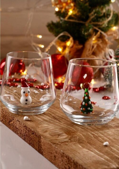 Piece of Glas - Drinkglas - Muranoglas - Kerstboom - Sneeuwman - Kerst - Glas Figuur - Handmade - Cadeau - Unieke beelden - Kwaliteit glas
