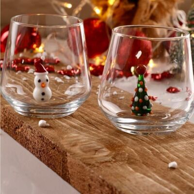 Glasstück - Trinkglas - Muranoglas - Weihnachtsbaum - Schneemann - Weihnachten - Glasfigur - Handgefertigt - Geschenk - Einzigartige Bilder - Qualitätsglas