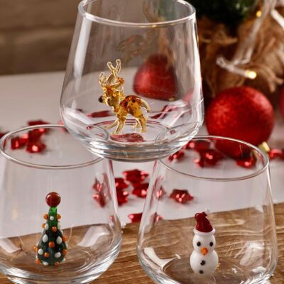Morceau de verre - Verre à boire - Verre de Murano - Arbre de Noël - Bonhomme de neige - Cerf - Figurine en verre - Fait main - Cadeau - Statues uniques - Verre de qualité