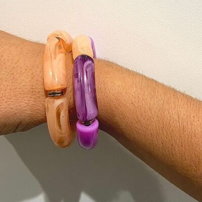bracciale elastico in acetato arancio e viola spessore 1 cm