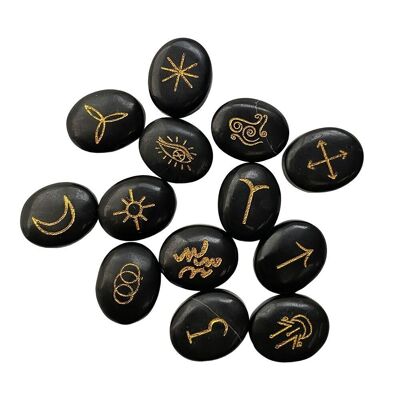 Hexen-Runen-Set mit Beutel, schwarzer Achat