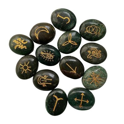 Hexen-Runen-Set mit Beutel, grüne Jade