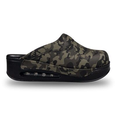 Camouflage Black Sole Air Clogx Leather Slippers, Clogs