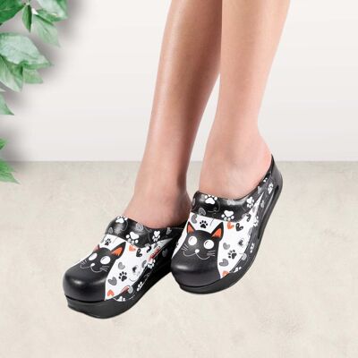 Zuecos de aire de gato negro Zapatillas de cuero Zuecos