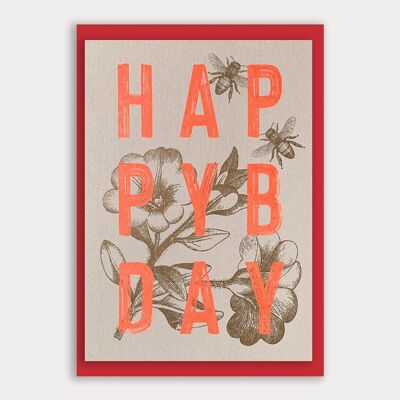 Carte d'anniversaire / HappyBday / A5 / papier écologique / imprimé végétalien