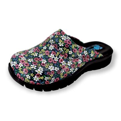 Pantofole con zoccoli in pelle Comfortflex con fiori viola