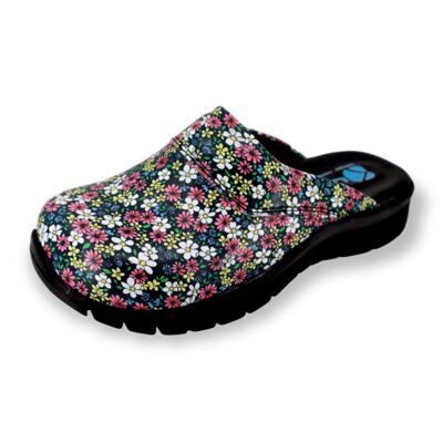 Pantoufles sabots en cuir Comfortflex à fleurs violettes