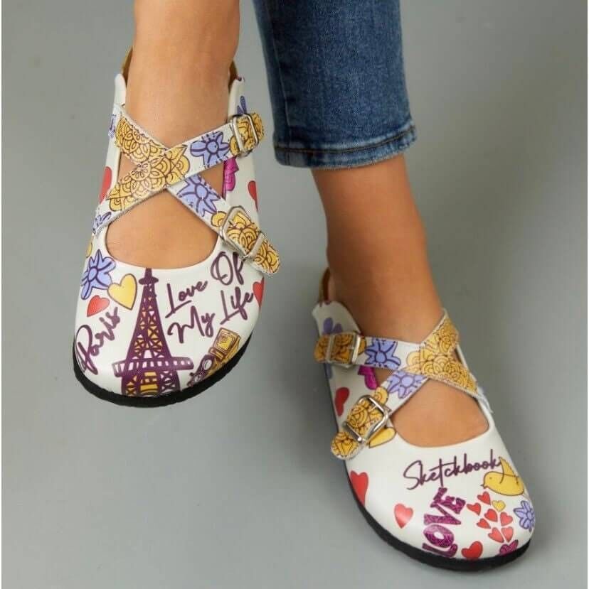 Sabots en cuir à bande croisée en liège Paris