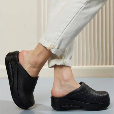 Black Breathable Air Clogx Leather Slippers Clogs