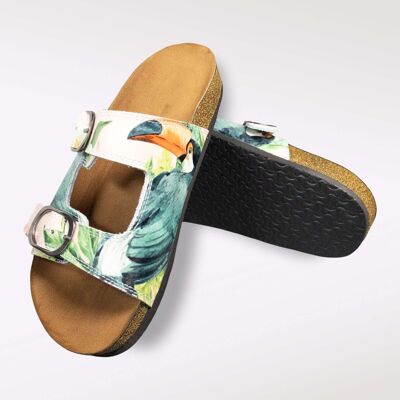 Sandalias con punta abierta de cuero tropical Zuecos Zapatillas