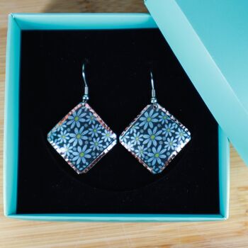 Boucles d'oreilles cercle de cuivre fleur turquoise 2