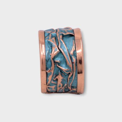 Verstellbarer Ring aus türkisfarbenem Kupfer mit Falten