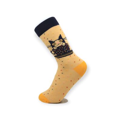 Calcetines de algodón informales unisex con diseño de gato en copa