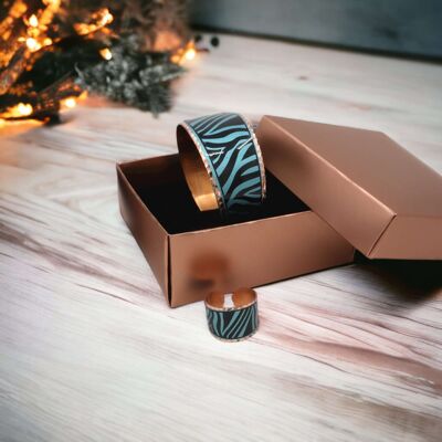 Verstellbares Ring-Armband-Set aus türkisfarbenem Kupfer