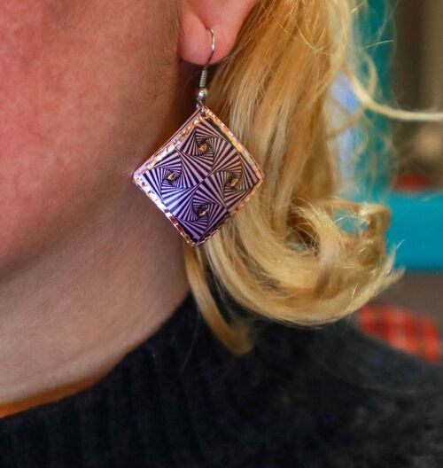 Purple Geometric Copper Square Earring